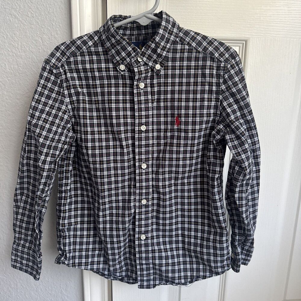 Ralph Lauren Plaid Button Down Shirt Long Sleeve Green Black Red Boys 6